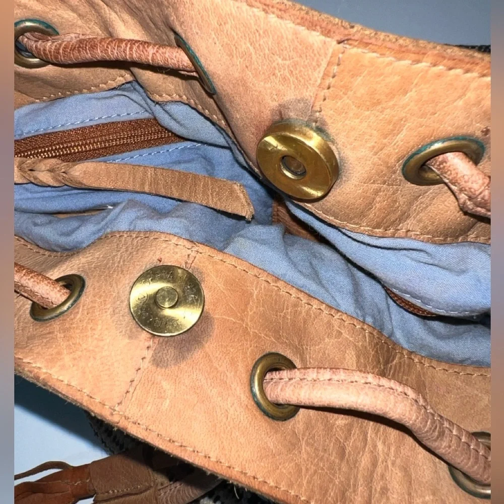 ANABAGLISH Cross-Body‎ Woven Fabric/Leather Accents Shoulder Bucket Bag